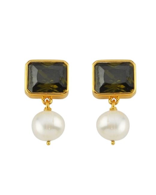 LINYA JEWELLERY Metallic Small Pearl Crystal Stone Earring