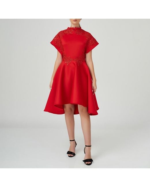LIA ARAM Neoprene Embroidered Midi Dress