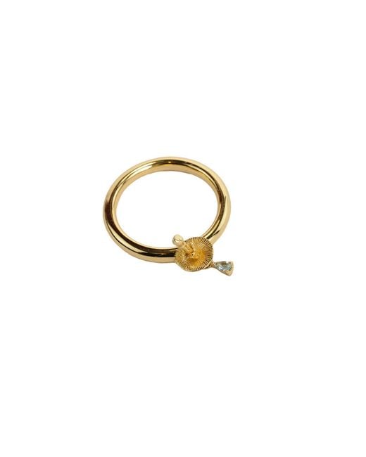 NASI SILVER Metallic Wobbling Shroom Dangling Ring- Topaz