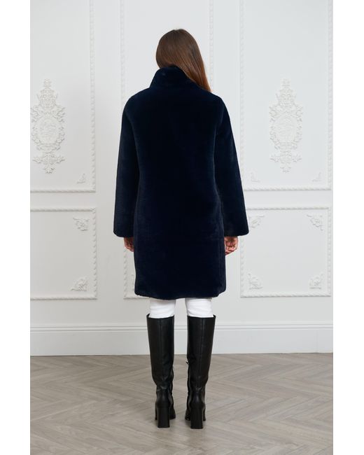 ISSY LONDON Blue Jackie Faux Shearling Coat Midnight