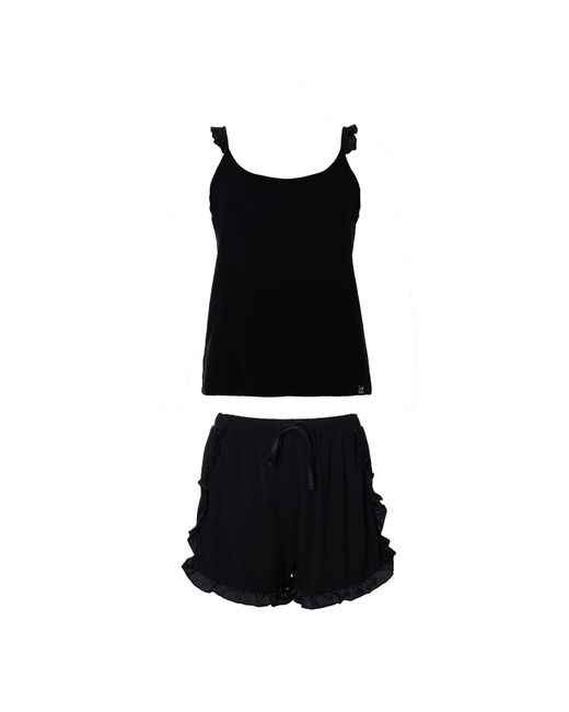 Pretty You London Black Bamboo Frill Cami Short Pyjama Set