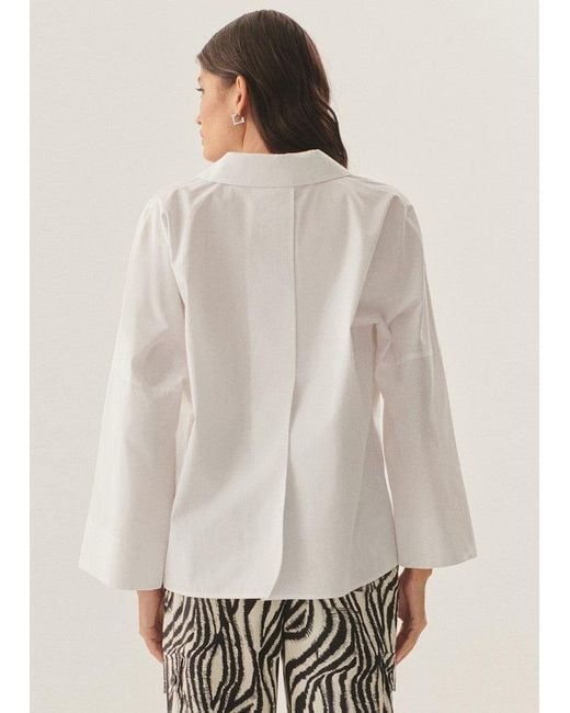 Exquise White Lucia Collared Poplin V-Neck Blouse