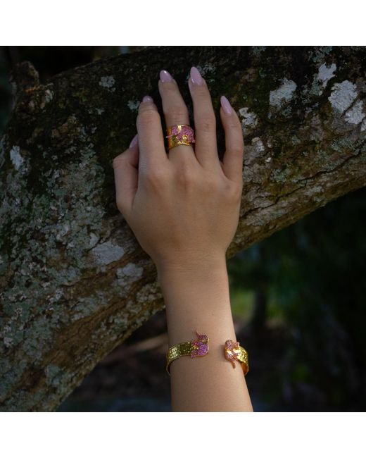 Ebru Jewelry Orange Guardian Ruby Elephant Cuff Bracelet