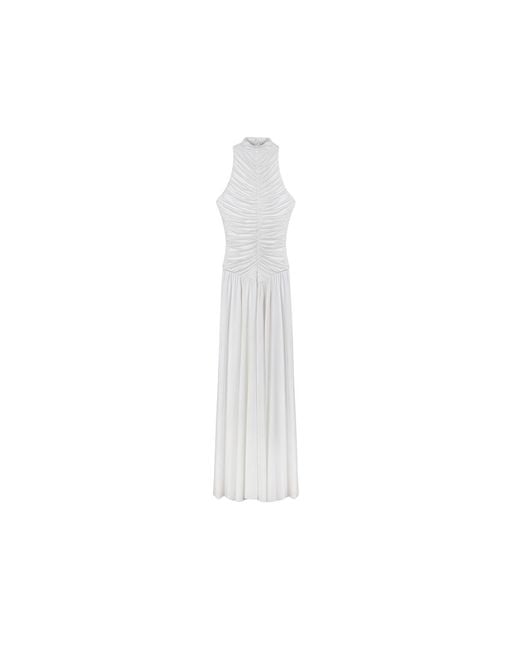 Nocturne White Ruched High-Neck Maxi Dress