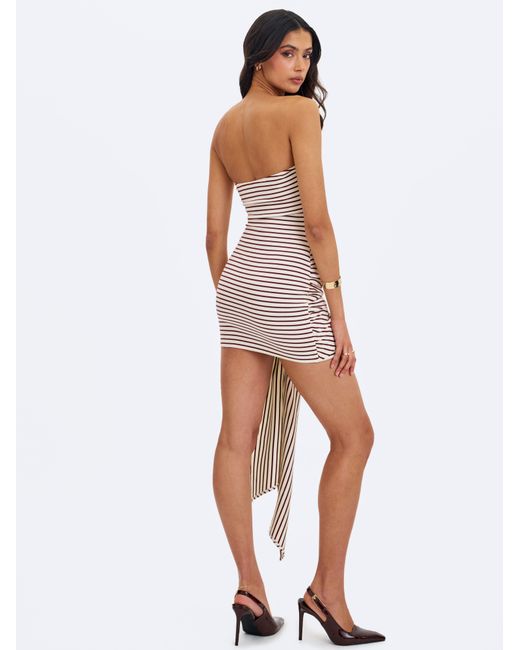 Miss Circle New York Multicolor Tommie Ivory & Burgundy Lyocell Jersey Tie Strap Mini Dress