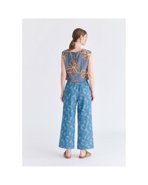 Paisie Blue Floral Embroidered Cropped Top