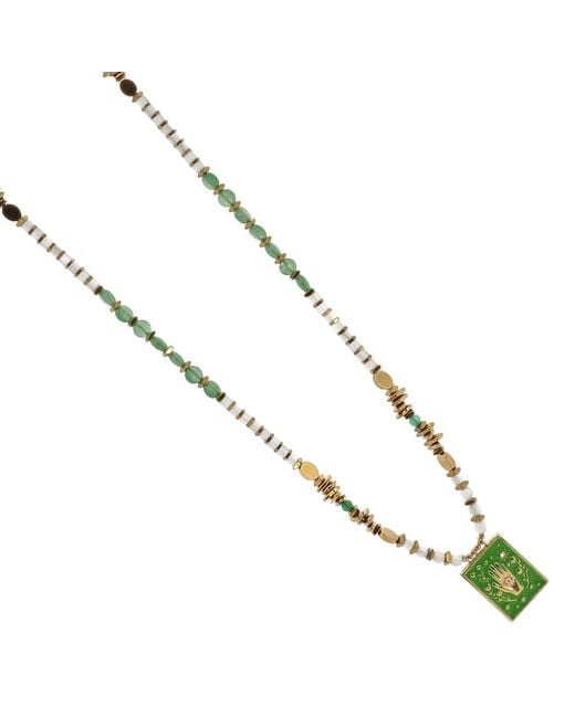 Ebru Jewelry Metallic Mystic Hand Talisman Long Beaded Necklace