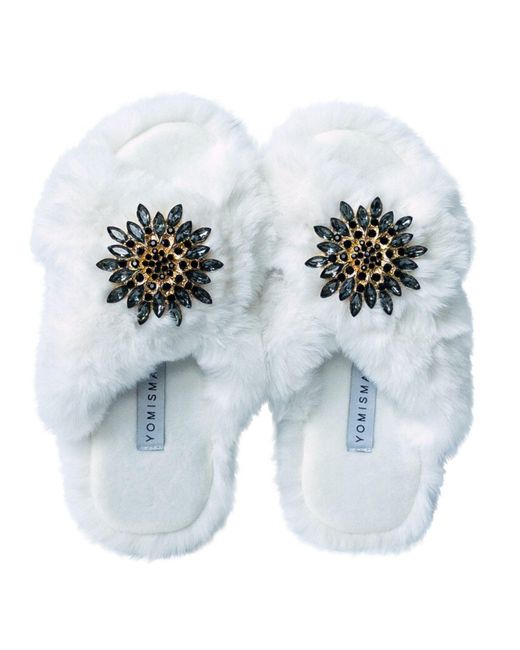Yomisma White Faux Fur Slippers