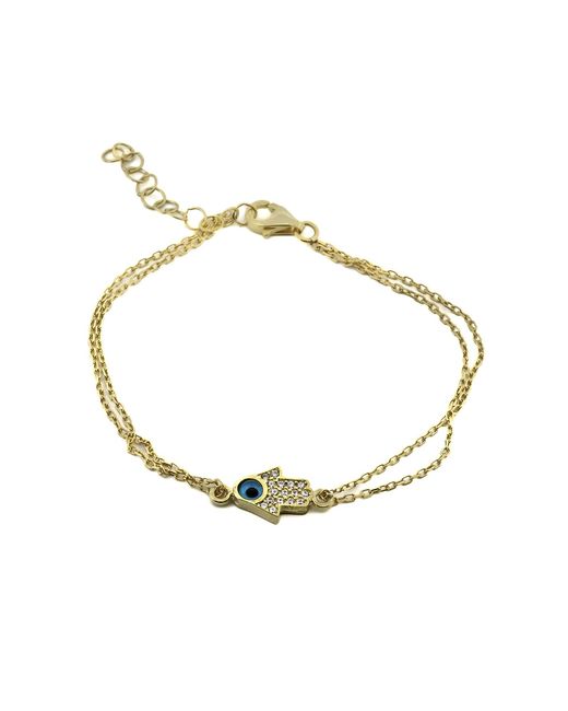 Ebru Jewelry Metallic Minimalist Sparkly Hamsa Hand & Evil Eye Bracelet