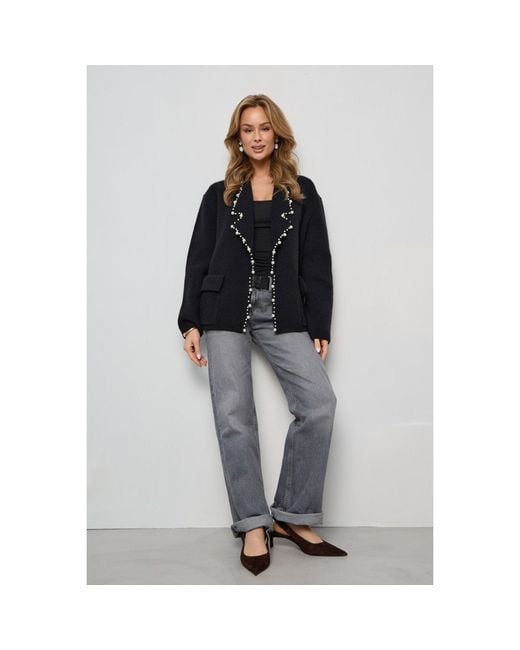 Saachi Black Pearl Trim Short Blazer