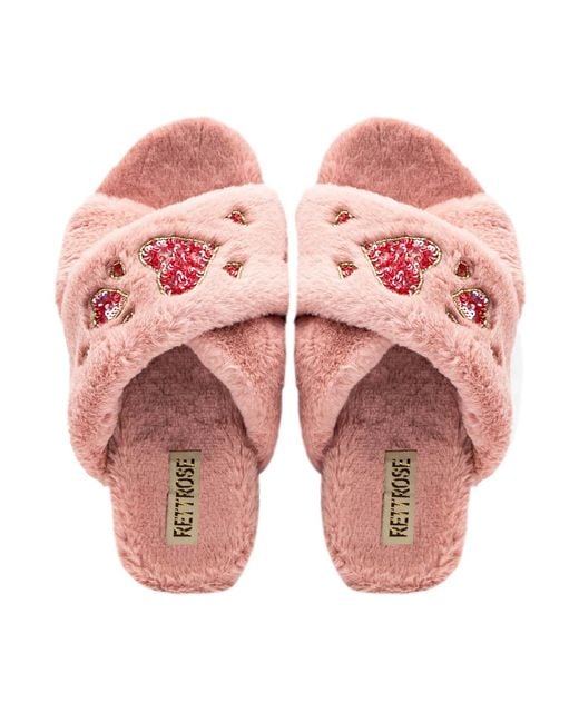 Rettrose Pink Kaylee Nude Luxury Plush Diamanté Embellished Handmade Slipper