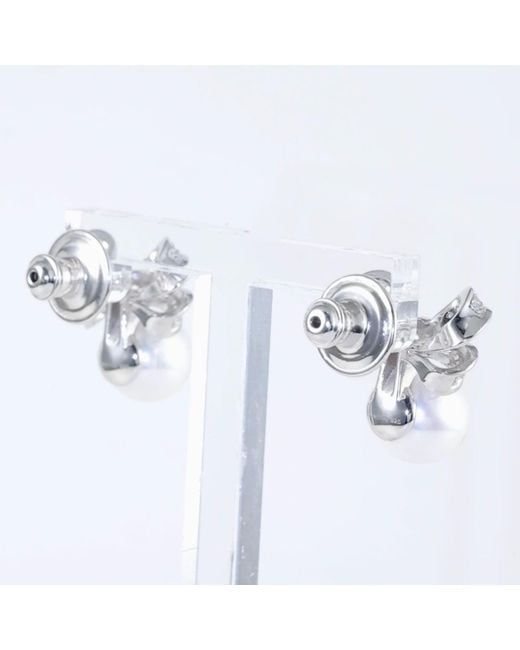 Santinni Metallic Viscountess Bow & Pearl Earrings With Crystals