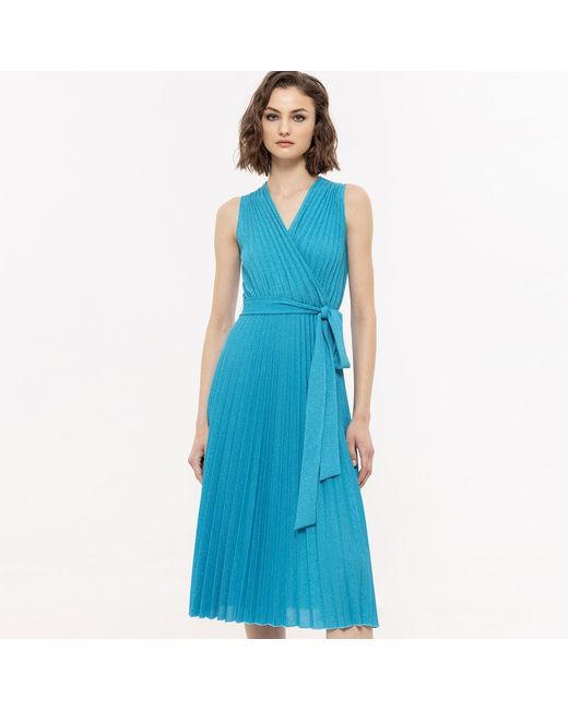 Nissa Blue Lurex Thread Viscose Dress Aqua