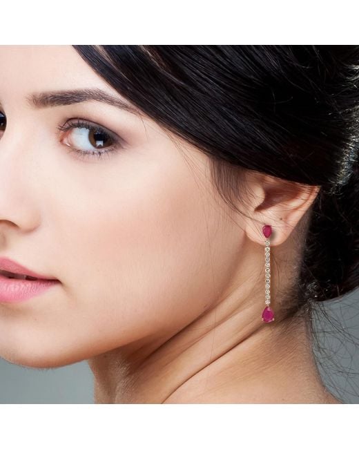 Artisan White Ruby & Diamond Linear Drop Earrings