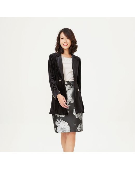 Smart and Joy Black Double Buttoning Velvet Jacket
