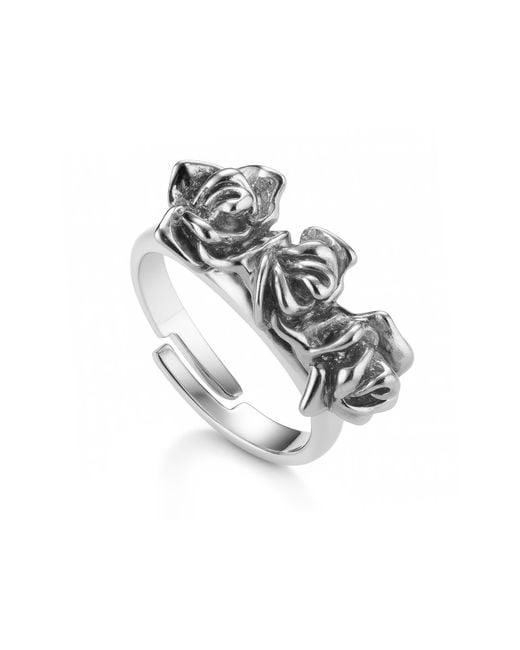 Unaloe Metallic Sterling Triple Rose Ring For – Adjustable Elegant Floral Jewelry