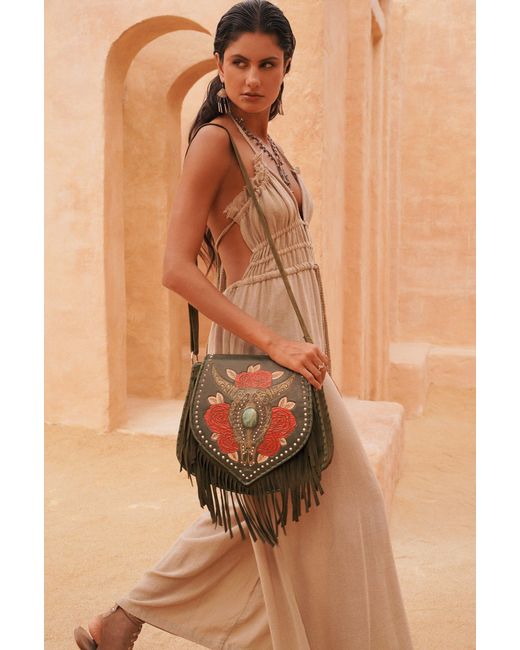 Jodi Lee Green Akaroa Feather Rose Bag Antique