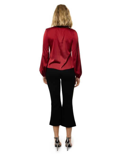 Carloslines Red Draped Mock Neck Long Sleeve Shirt