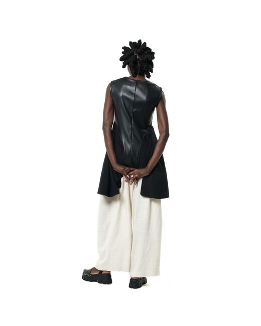 Metamorph Black Sleeveless Asymmetric Top With Vegan Leather