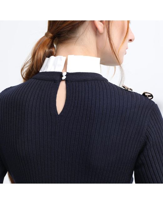 Smart and Joy Black Pleats Collar Preppy Knit Midi Dress
