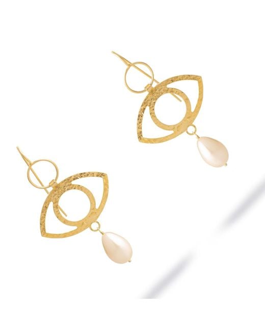 Ebru Jewelry Metallic Guardian Eye Pearl Dangle Earrings