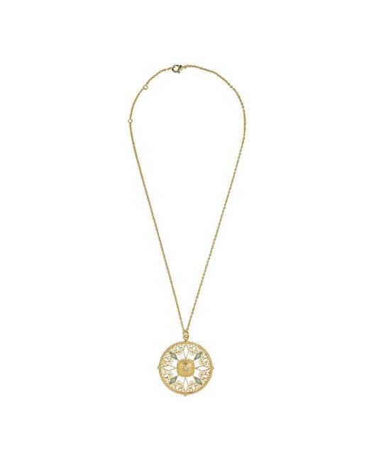 Lila Rasa Metallic Swissblue Chalcedony Medallion Necklace