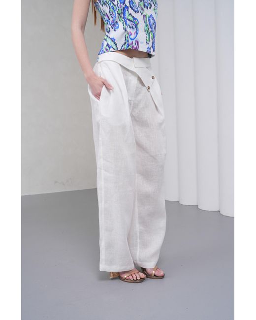Lumina Eligma White The Wrapline Linen Trouser