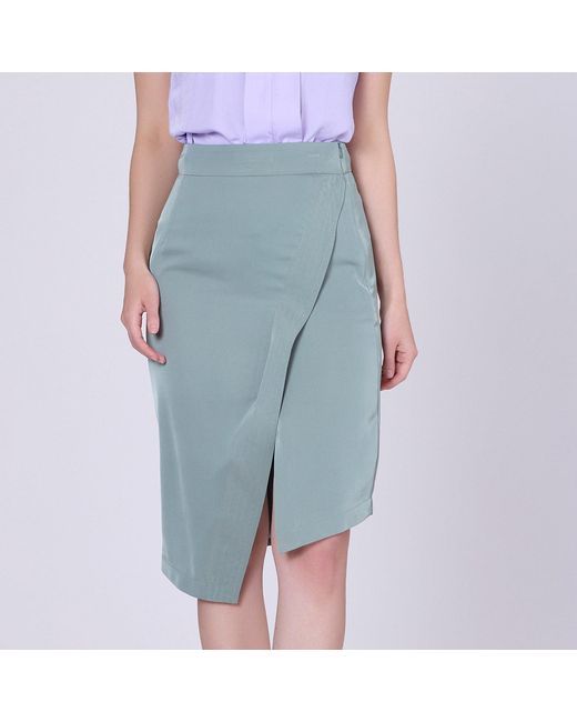 Smart and Joy Gray Asymmetric Crossed Panel Skirt