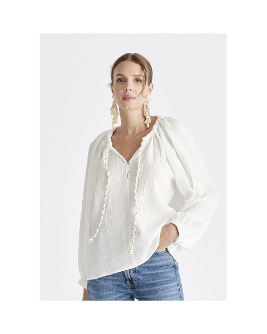 Paisie White Cheesecloth Peasant Blouse In