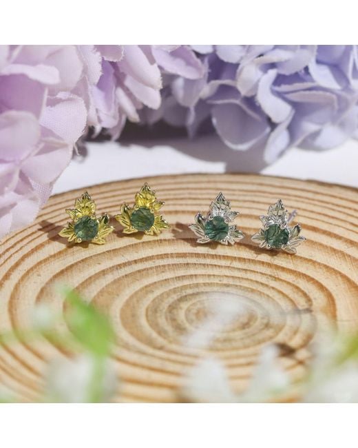 Azura Jewelry New York Blue Frosted Fern Moss Agate Stud Earrings Vermeil