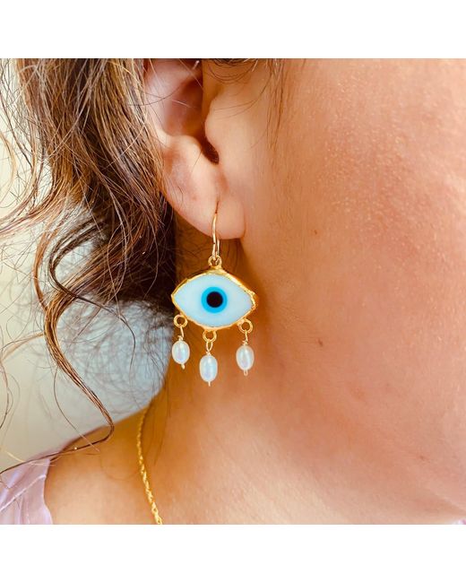 Lexi Jewelry Blue Ios Evil Eye & Pearls Drop Earrings