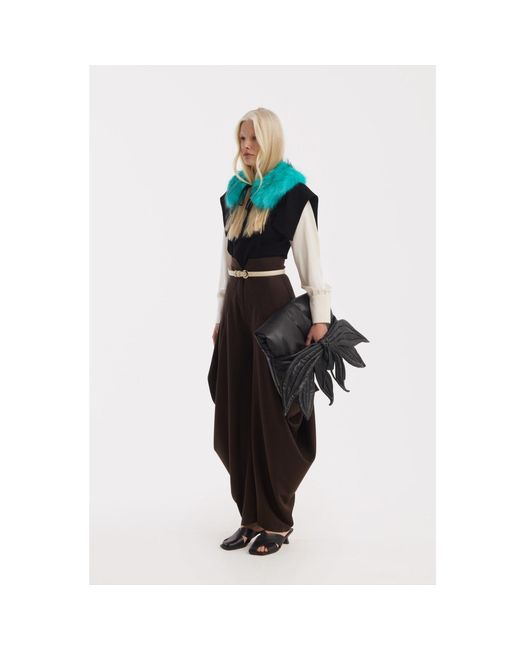 Julia Allert Green Tie-Front Fur Collar Stole