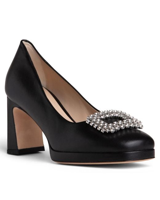 Beautiisoles by Robyn Shreiber Made in Italy Black Clementine Leather With Rhinestones Platform Evening Pump