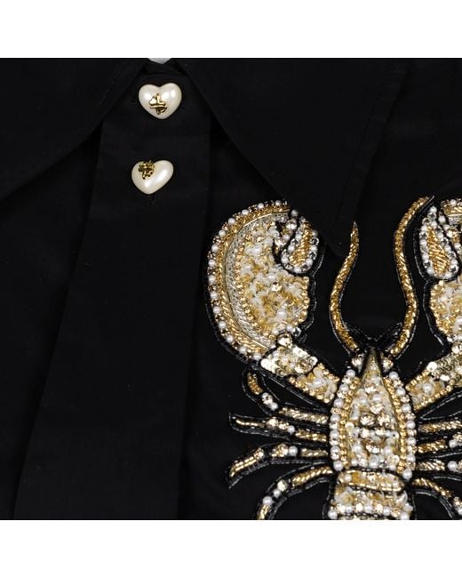 House of Laines London Black Laines Couture Tie Shirt With Embellished Lobster