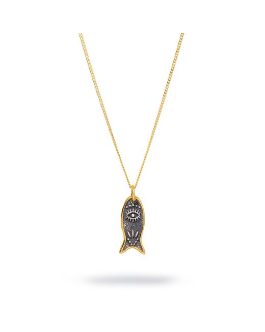 Ebru Jewelry Metallic Lucky Fish & Evil Eye Symbol Sterling Chain Necklace