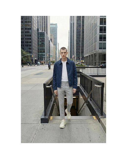 Modenaire Blue Textured Zip Jacket With Point Collar Tonal Pattern for men