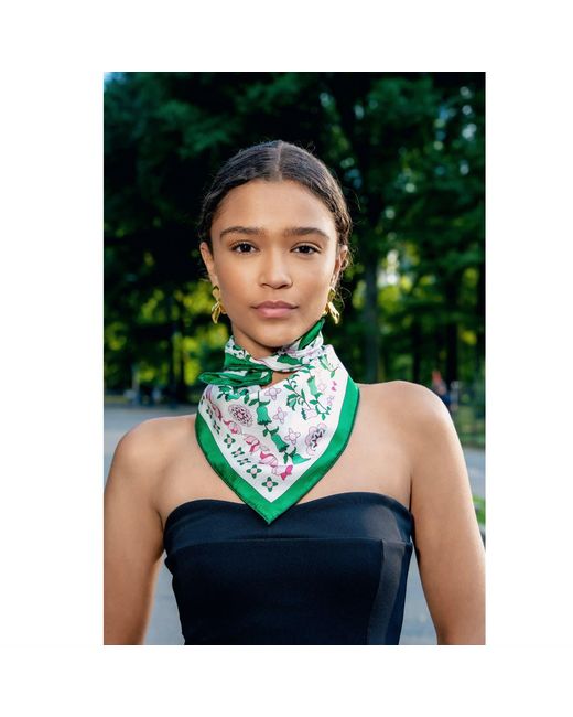 Jessie Zhao New York Green Ivy Parterre Double Sided Silk Scarf