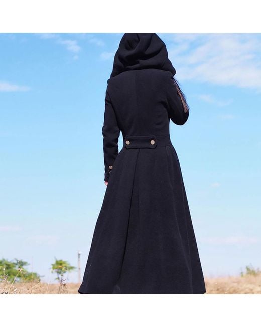 Adrenaline Fashion Blue Wool Long Coat With Hood – Elegant Winter Double-Breasted Coat