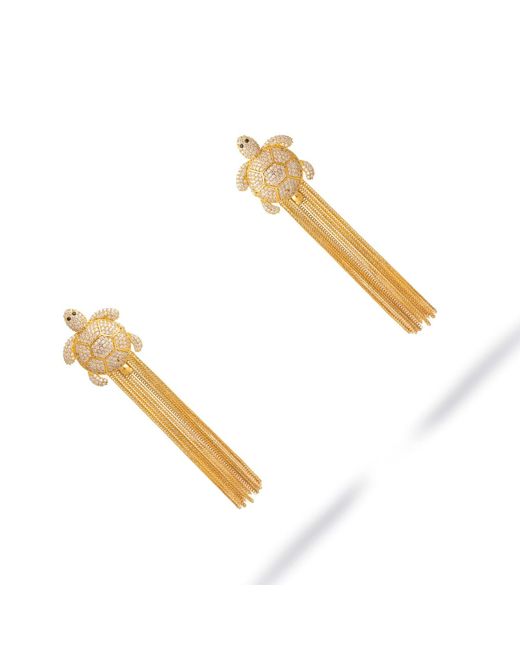 Ebru Jewelry Metallic Diamond Turtle Chunky Tassel Earrings