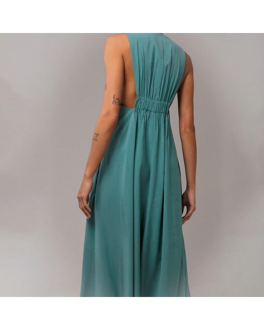 Langner Women's Blue Mint Viscose Cupro Flared Dress With Stunning Back Detail