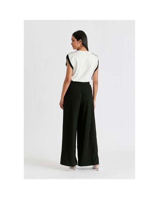 Paisie Black Wide Leg Trousers With Side Pleats And Split Hem