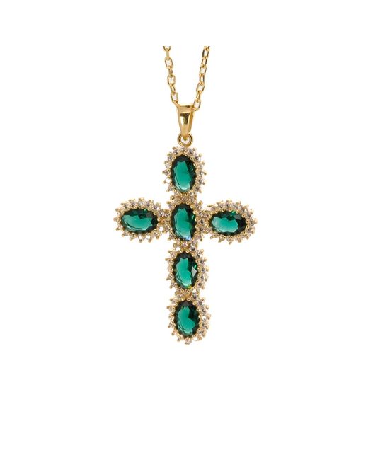 Ebru Jewelry Passion Diamond & Green Jade Stone Cross Pendant Necklace