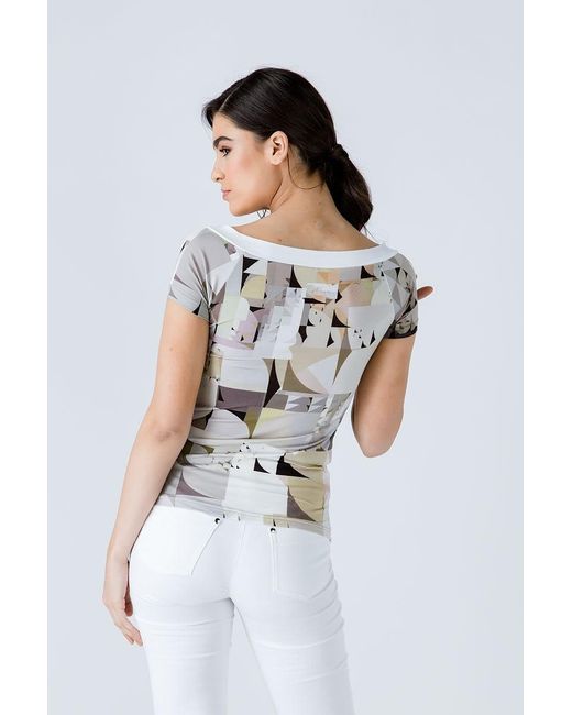 Conquista White Print Drape Neck Top