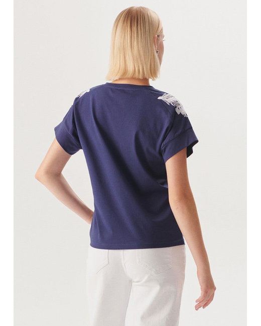 Exquise Blue Regular Sleek Embellished Haven T-Shirt