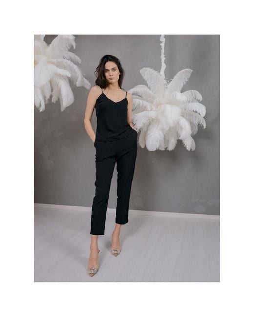concept A trois Black Viscose Thin Strap Tank Top