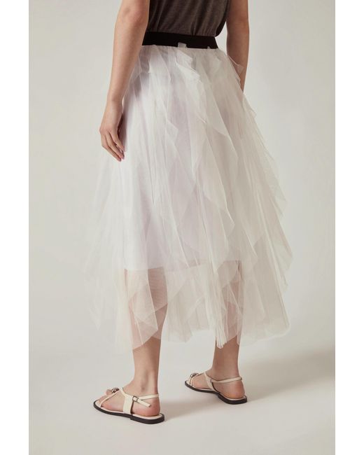 James Lakeland White Tulle Ruffle Midi Skirt