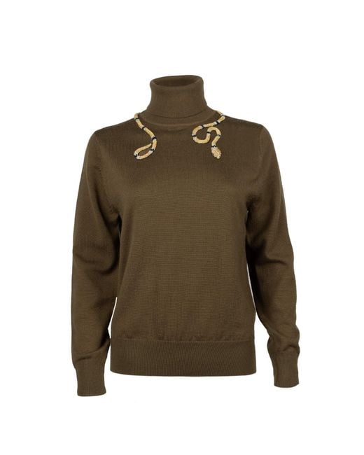 House of Laines London Green Laines Couture Wrap Snake Embellished Knitted Roll Neck Jumper