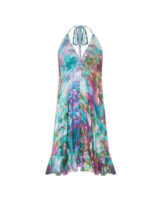Sophia Alexia Blue Liquid Mini Silk Ibiza Dress