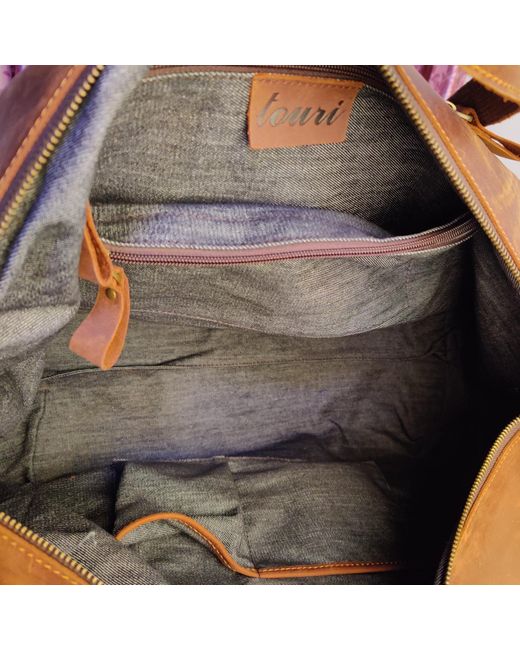 Touri Brown Zip Detail Genuine Leather Holdall for men