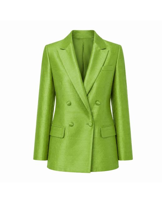 Gushka Green Lime Pistachio Silk Shantung Blazer Jacket